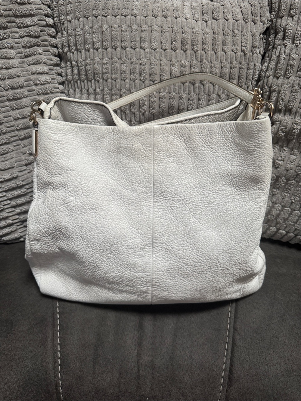 Coach White Pebbled Leather Shoulder Bag with Gold Hardware